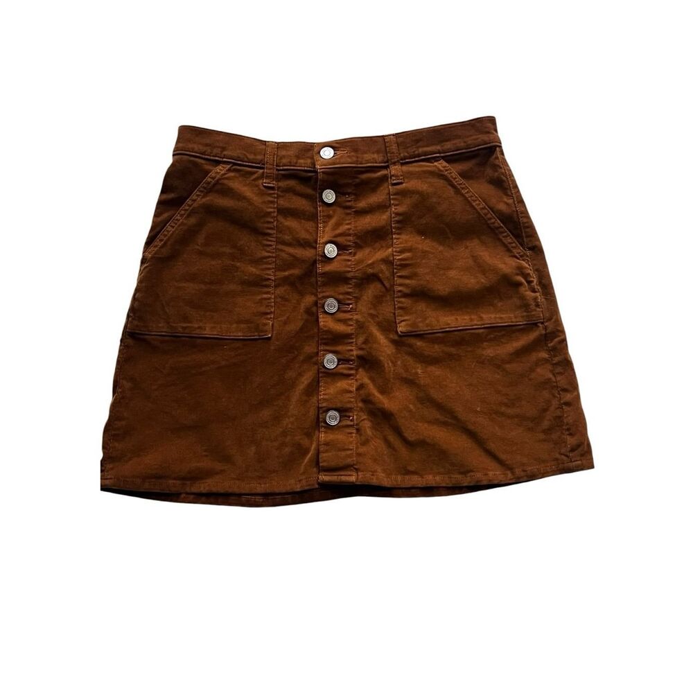 Lucky Brand Brown Corduroy Button Front Stretch Y2K Boho Western Mini Skirt 8